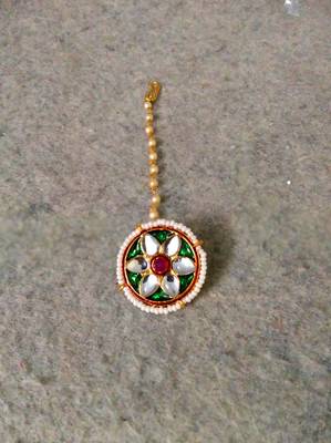 Designer Classic Kundan Pearl Stone Maang Tikka or Borla Headpiece for Wedding 2