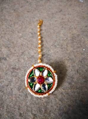 Designer Classic Kundan Pearl Stone Maang Tikka or Borla Headpiece for Wedding 1