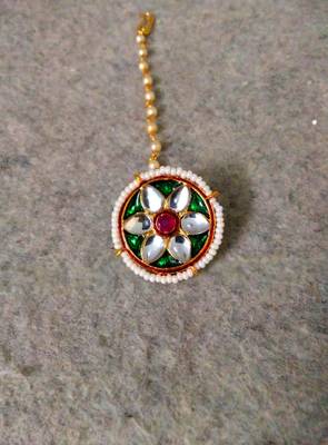 Designer Classic Kundan Pearl Stone Maang Tikka or Borla Headpiece for Wedding 2