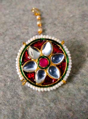 Designer Classic Kundan Pearl Stone Maang Tikka or Borla Headpiece for Wedding 1