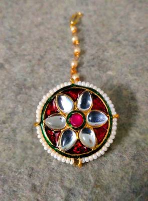 Designer Classic Kundan Pearl Stone Maang Tikka or Borla Headpiece for Wedding 2
