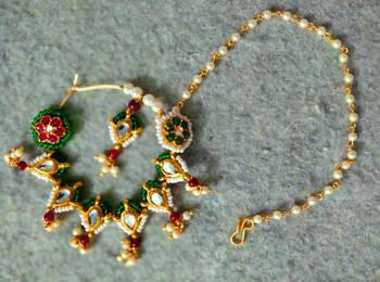 Designer kundan pearl stone bridal wedding nose ring indian style nath with pearl line 2