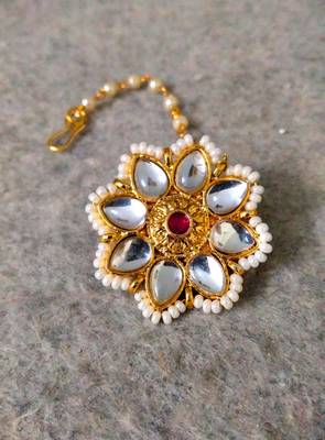 Designer Classic Kundan Pearl Stone Maang Tikka or Borla Headpiece for Wedding 1