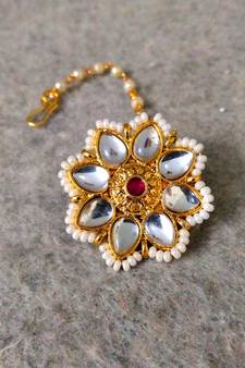 Designer Classic Kundan Pearl Stone Maang Tikka or Borla Headpiece for Wedding