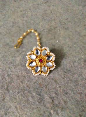 Designer Classic Kundan Pearl Stone Maang Tikka or Borla Headpiece for Wedding 2