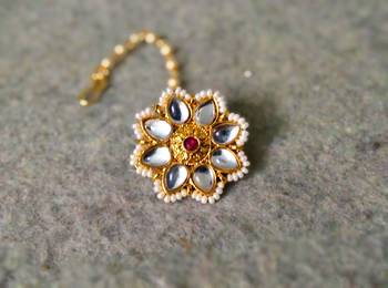 Designer Classic Kundan Pearl Stone Maang Tikka or Borla Headpiece for Wedding 3