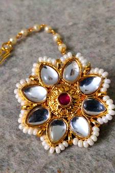 Designer Classic Kundan Pearl Stone Maang Tikka or Borla Headpiece for Wedding