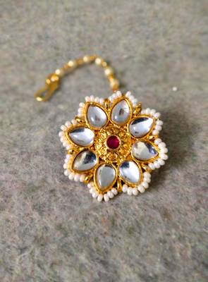  Designer Classic Kundan Pearl Stone Maang Tikka or Borla Headpiece for Wedding 2