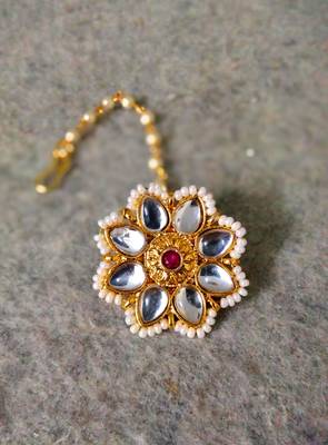  Designer Classic Kundan Pearl Stone Maang Tikka or Borla Headpiece for Wedding 3