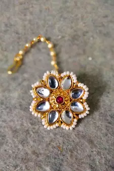  Designer Classic Kundan Pearl Stone Maang Tikka or Borla Headpiece for Wedding