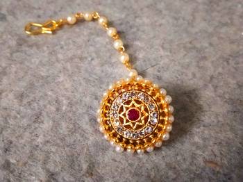 Designer Classic Kundan Pearl Stone Maang Tikka or Borla Headpiece for Wedding 1
