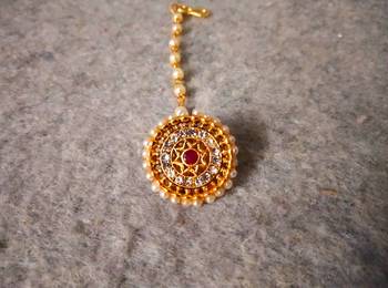 Designer Classic Kundan Pearl Stone Maang Tikka or Borla Headpiece for Wedding 2