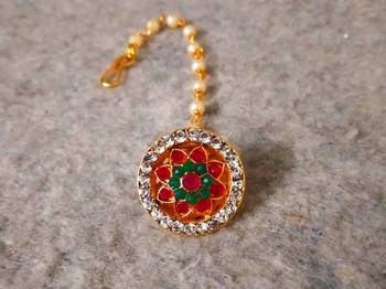 Designer Classic Kundan Pearl Stone Maang Tikka or Borla Headpiece for Wedding 1