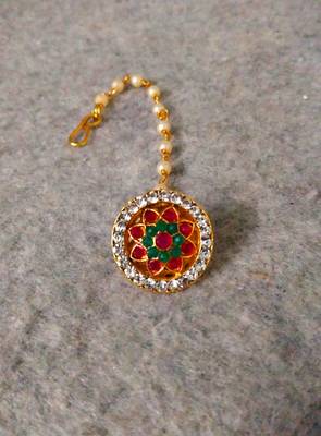 Designer Classic Kundan Pearl Stone Maang Tikka or Borla Headpiece for Wedding 2