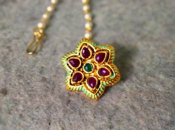 Designer Classic Kundan Pearl Stone Maang Tikka or Borla Headpiece for Wedding 1