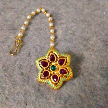 Designer Classic Kundan Pearl Stone Maang Tikka or Borla Headpiece for Wedding 2