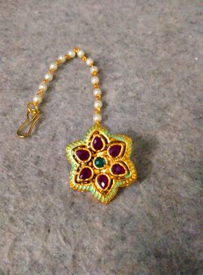 Designer Classic Kundan Pearl Stone Maang Tikka or Borla Headpiece for Wedding 3