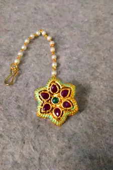 Designer Classic Kundan Pearl Stone Maang Tikka or Borla Headpiece for Wedding