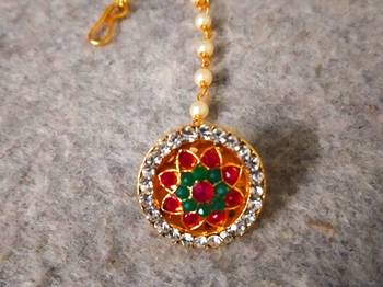 Designer Classic Kundan Pearl Stone Maang Tikka or Borla Headpiece for Wedding 2