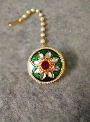 Designer classic kundan pearl stone maang tikka or borla headpiece for wedding 1