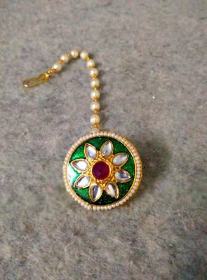 Designer classic kundan pearl stone maang tikka or borla headpiece for wedding 1