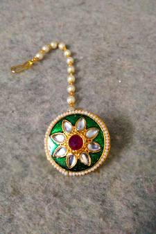 Designer classic kundan pearl stone maang tikka or borla headpiece for wedding