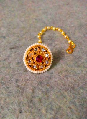 Designer classic kundan pearl stone maang tikka or borla headpiece for wedding 1