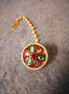 Designer classic kundan pearl stone maang tikka or borla headpiece for wedding 1