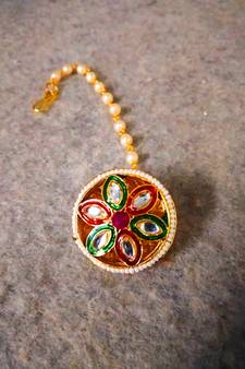 Designer classic kundan pearl stone maang tikka or borla headpiece for wedding