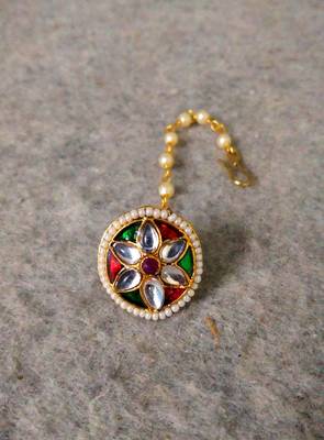 Designer classic kundan pearl stone maang tikka or borla headpiece for wedding 1