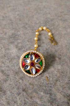 Designer classic kundan pearl stone maang tikka or borla headpiece for wedding