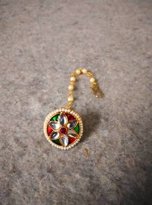Designer classic kundan pearl stone maang tikka or borla headpiece for wedding 4