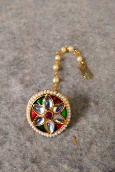 Designer classic kundan pearl stone maang tikka or borla headpiece for wedding