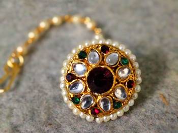 Designer classic kundan pearl stone maang tikka or borla headpiece for wedding 1
