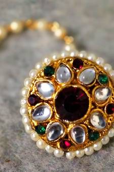 Designer classic kundan pearl stone maang tikka or borla headpiece for wedding