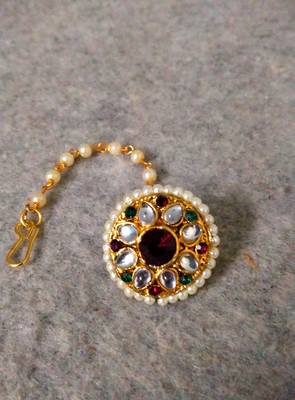 Designer classic kundan pearl stone maang tikka or borla headpiece for wedding 3