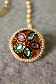 Designer classic kundan pearl stone maang tikka or borla headpiece for wedding