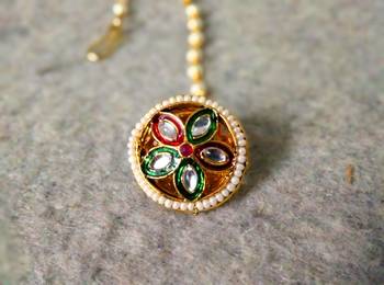 Designer classic kundan pearl stone maang tikka or borla headpiece for wedding 1