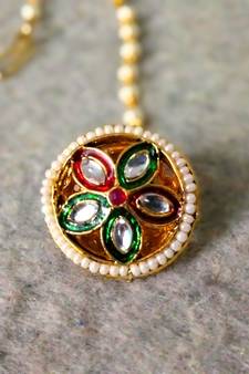 Designer classic kundan pearl stone maang tikka or borla headpiece for wedding