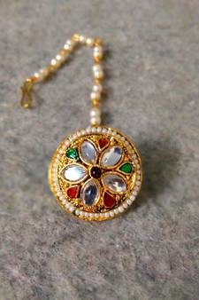 Designer classic kundan pearl stone maang tikka or borla headpiece for wedding