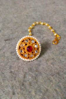 Designer classic kundan pearl stone maang tikka or borla headpiece for wedding