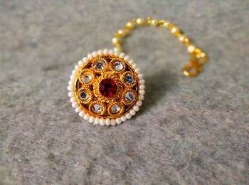 Designer classic kundan pearl stone maang tikka or borla headpiece for wedding 2