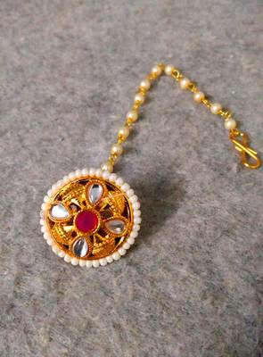 Designer classic kundan pearl stone maang tikka or borla headpiece for wedding 1