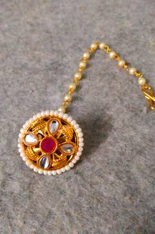 Designer classic kundan pearl stone maang tikka or borla headpiece for wedding