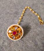 Designer classic kundan pearl stone maang tikka or borla headpiece for wedding
