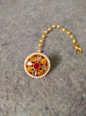 Designer classic kundan pearl stone maang tikka or borla headpiece for wedding 2