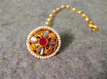Designer classic kundan pearl stone maang tikka or borla headpiece for wedding 3