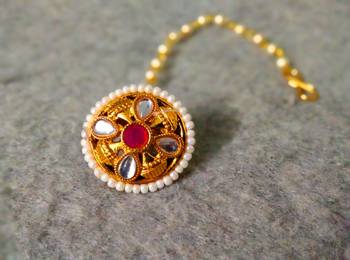 Designer classic kundan pearl stone maang tikka or borla headpiece for wedding 1
