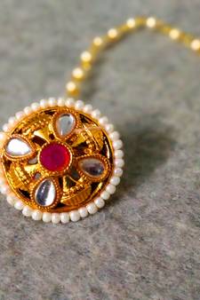 Designer classic kundan pearl stone maang tikka or borla headpiece for wedding