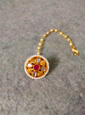 Designer classic kundan pearl stone maang tikka or borla headpiece for wedding 2